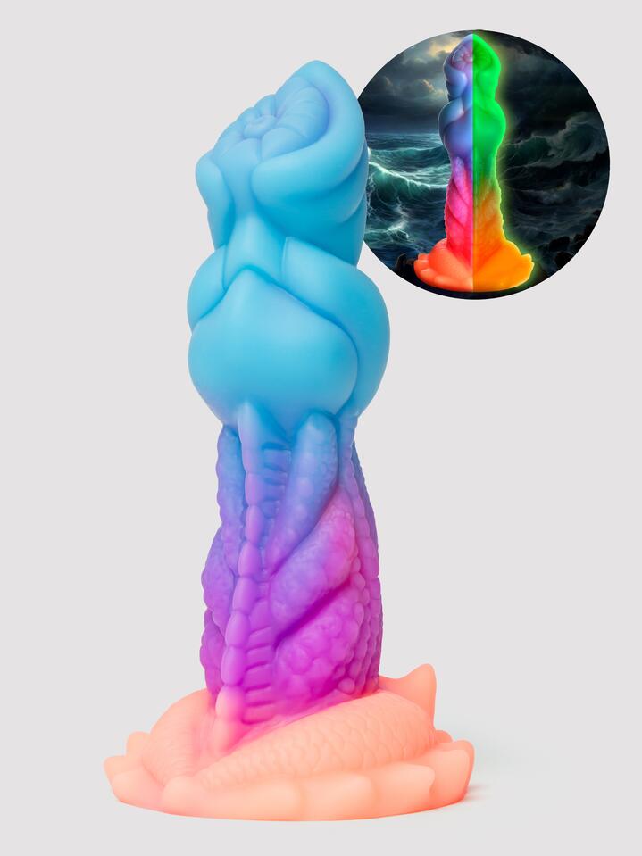 Creature Cocks Aqua-Cock Glow-in-the-Dark Silicone Dildo - Blue