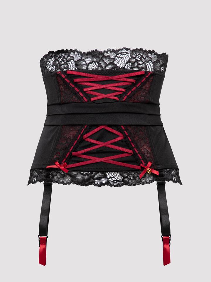 Lovehoney Twilight Rose Black Lace Waspie - Medium - Black