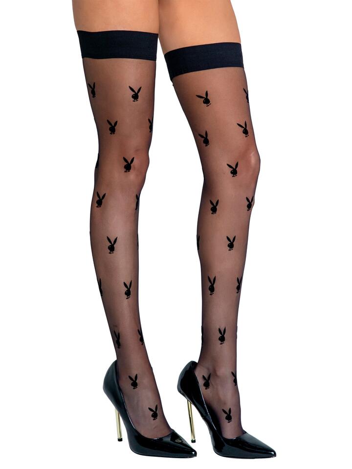 Playboy Black Bunny Hold Up Stockings - One size - Black