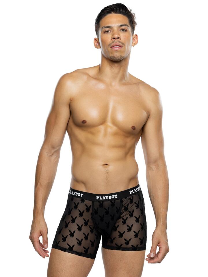 Playboy Black Burnout Bunny Boxers - Large - Black