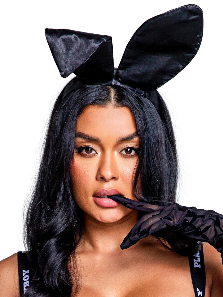 Playboy Black Satin Bunny Ears - One size - Black
